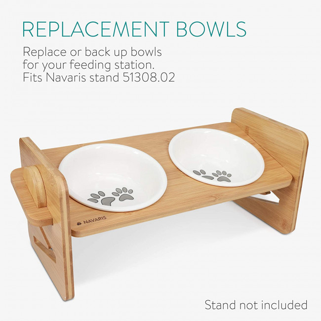 Navaris Cat Bowls - Σετ με 2 Μπολ Πορσελάνης Φαγητού και Νερού - 380 ml - White - 51398.02