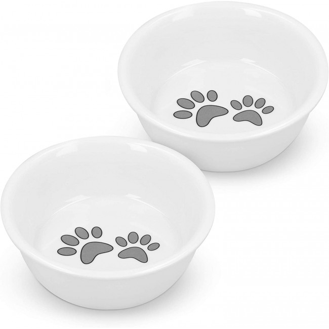 Navaris Cat Bowls - Σετ με 2 Μπολ Πορσελάνης Φαγητού και Νερού - 380 ml - White - 51398.02