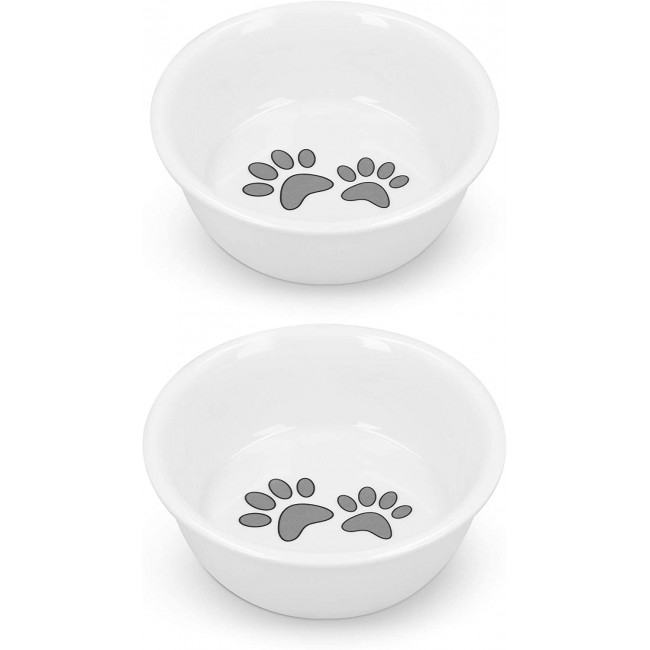 Navaris Cat Bowls - Σετ με 2 Μπολ Πορσελάνης Φαγητού και Νερού - 380 ml - White - 51398.02