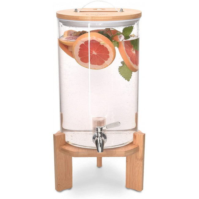 Navaris Glass Beverage Drink Dispenser Γυάλινος Διανεμητής Ποτού με Ξύλινη Βάση - 7L - Clear - 46785.03