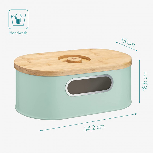 Navaris Bread Bin with Bamboo Lid Δοχείο Αποθήκευσης Ψωμιού με Καπάκι από Μπαμπού - Mint Green / Bamboo - 50595.04