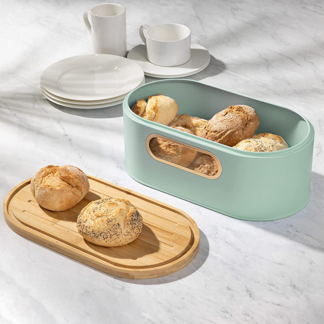 Navaris Bread Bin with Bamboo Lid Δοχείο Αποθήκευσης Ψωμιού με Καπάκι από Μπαμπού - Mint Green / Bamboo - 50595.04