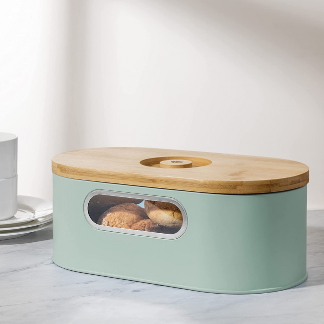 Navaris Bread Bin with Bamboo Lid Δοχείο Αποθήκευσης Ψωμιού με Καπάκι από Μπαμπού - Mint Green / Bamboo - 50595.04