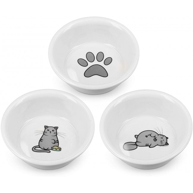 Navaris Cat Bowls - Σετ με 3 Μπολ Φαγητού και Νερού - 130 ml - White - 51398.03