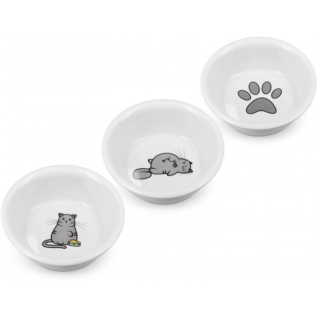 Navaris Cat Bowls - Σετ με 3 Μπολ Φαγητού και Νερού - 130 ml - White - 51398.03