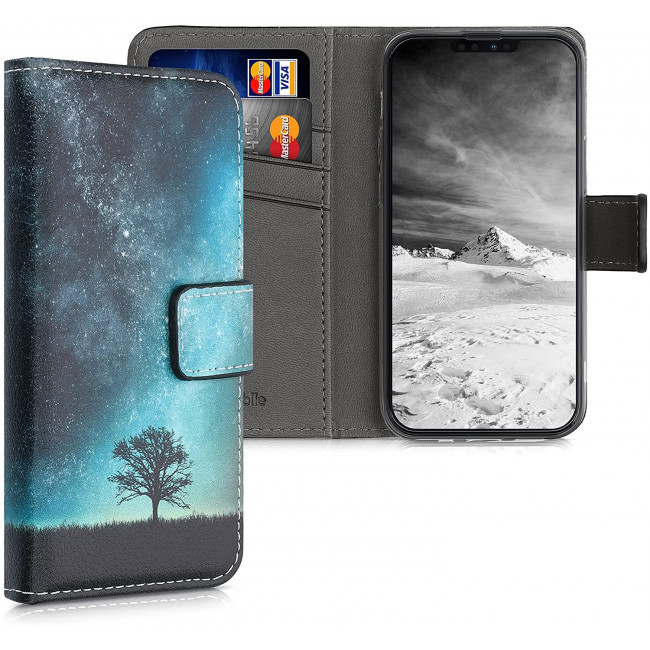 KW iPhone 13 mini Θήκη Πορτοφόλι Stand - Design Galaxy Tree Meadow - Blue / Grey / Black - 55935.01