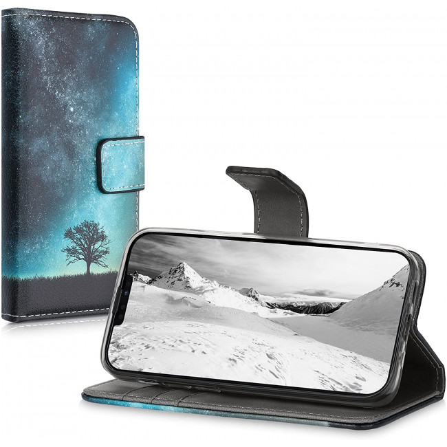 KW iPhone 13 mini Θήκη Πορτοφόλι Stand - Design Galaxy Tree Meadow - Blue / Grey / Black - 55935.01