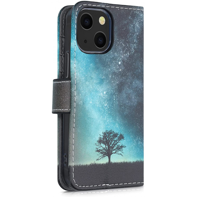 KW iPhone 13 mini Θήκη Πορτοφόλι Stand - Design Galaxy Tree Meadow - Blue / Grey / Black - 55935.01