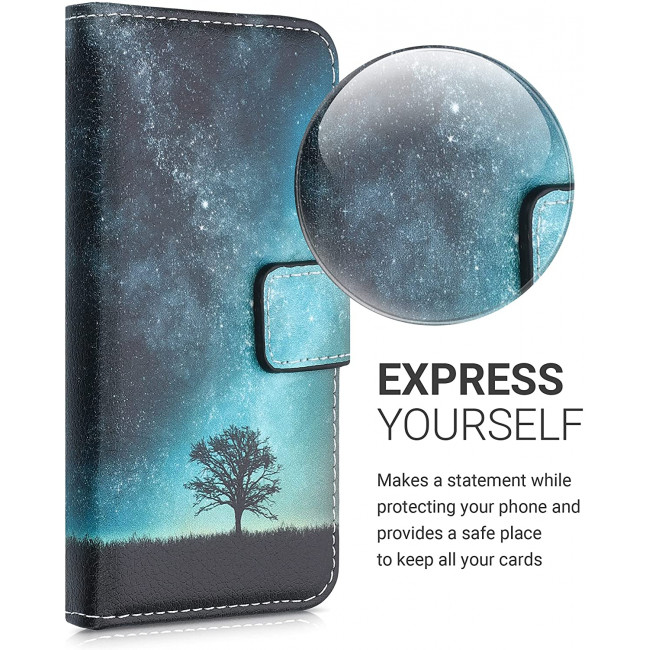 KW iPhone 13 mini Θήκη Πορτοφόλι Stand - Design Galaxy Tree Meadow - Blue / Grey / Black - 55935.01