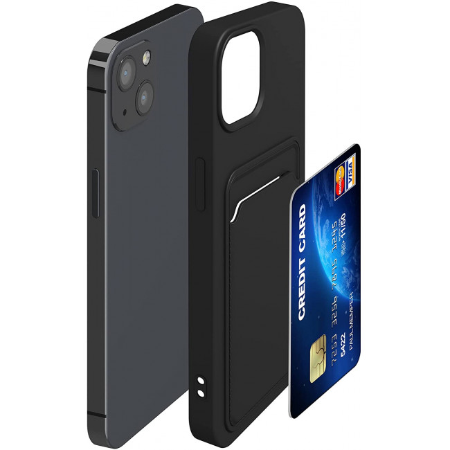 KW iPhone 13 Θήκη Σιλικόνης TPU με Υποδοχή για Κάρτα - Black - 55955.01