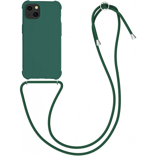 KW iPhone 13 Θήκη Σιλικόνης TPU με Λουράκι - Dark Green - 55950.80