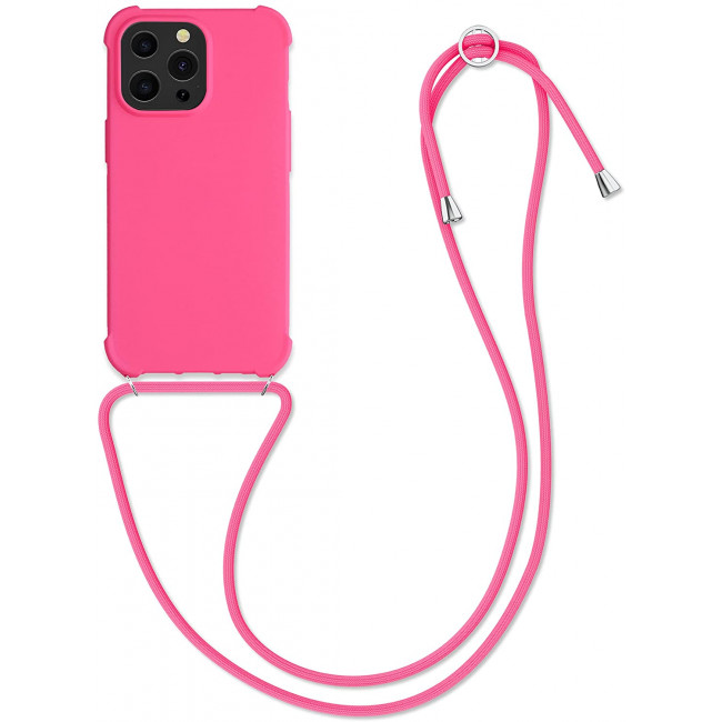 KW iPhone 13 Pro Θήκη Σιλικόνης TPU με Λουράκι - Neon Pink - 55964.77