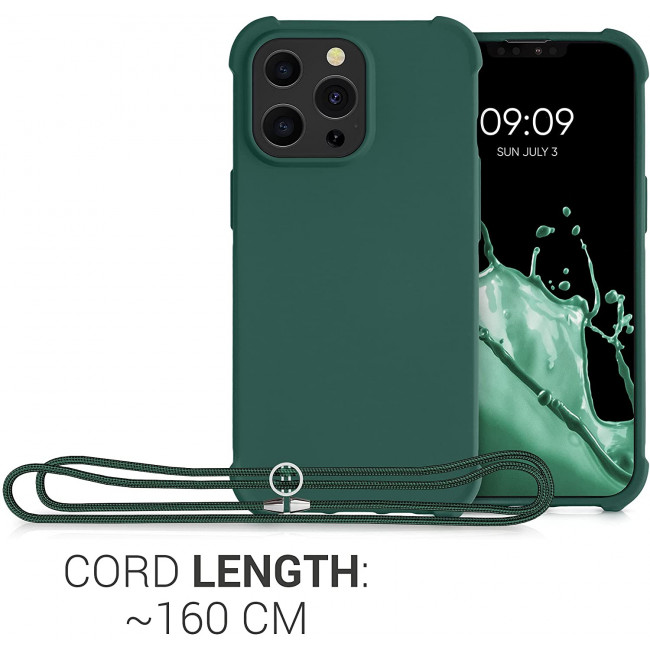 KW iPhone 13 Pro Θήκη Σιλικόνης TPU με Λουράκι - Dark Green - 55964.80