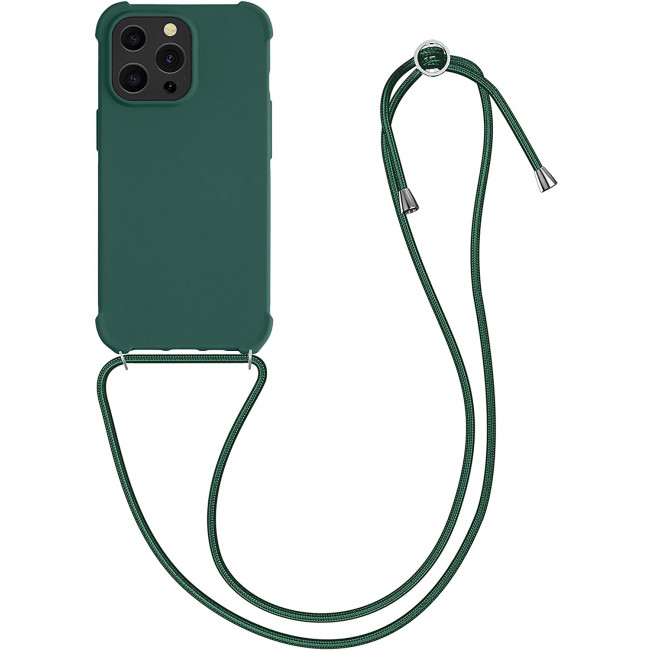 KW iPhone 13 Pro Θήκη Σιλικόνης TPU με Λουράκι - Dark Green - 55964.80