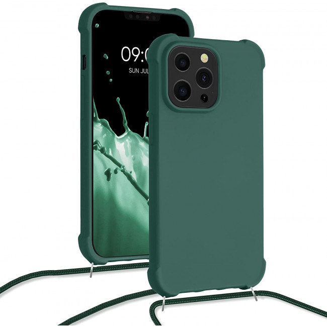 KW iPhone 13 Pro Θήκη Σιλικόνης TPU με Λουράκι - Dark Green - 55964.80