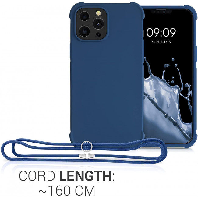 KW iPhone 13 Pro Max Θήκη Σιλικόνης TPU με Λουράκι - Dark Blue - 55977.17