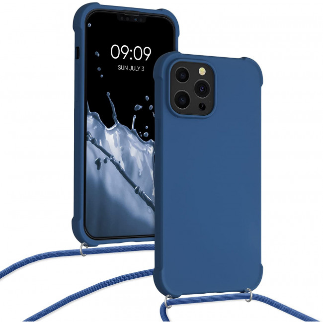 KW iPhone 13 Pro Max Θήκη Σιλικόνης TPU με Λουράκι - Dark Blue - 55977.17