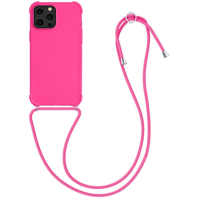 KW iPhone 13 Pro Max Θήκη Σιλικόνης TPU με Λουράκι - Neon Pink - 55977.77