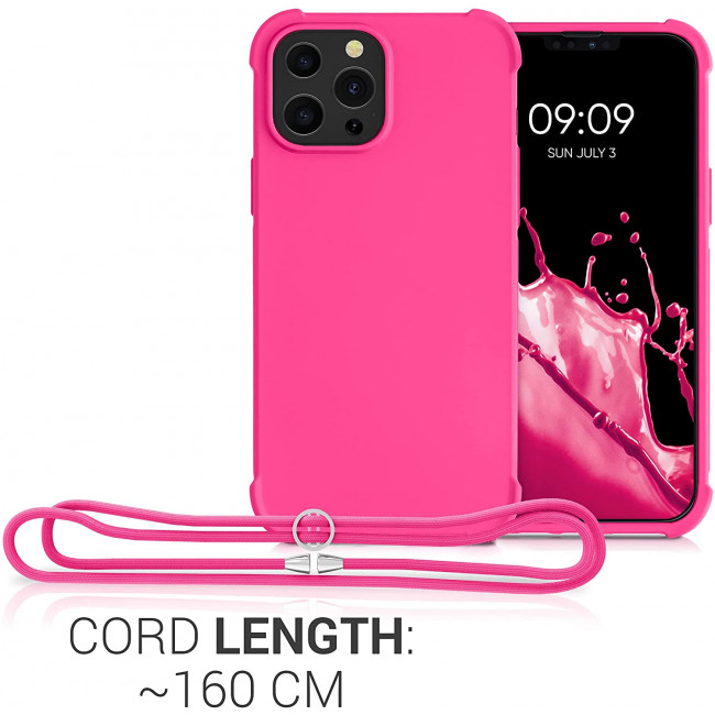 KW iPhone 13 Pro Max Θήκη Σιλικόνης TPU με Λουράκι - Neon Pink - 55977.77