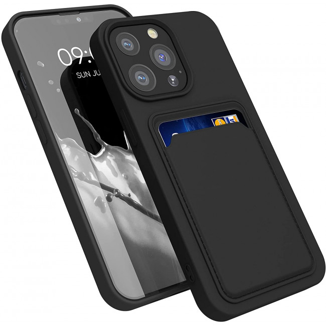 KW iPhone 13 Pro Θήκη Σιλικόνης TPU με Υποδοχή για Κάρτα - Black - 55969.01