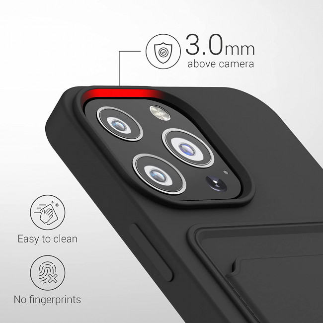 KW iPhone 13 Pro Θήκη Σιλικόνης TPU με Υποδοχή για Κάρτα - Black - 55969.01