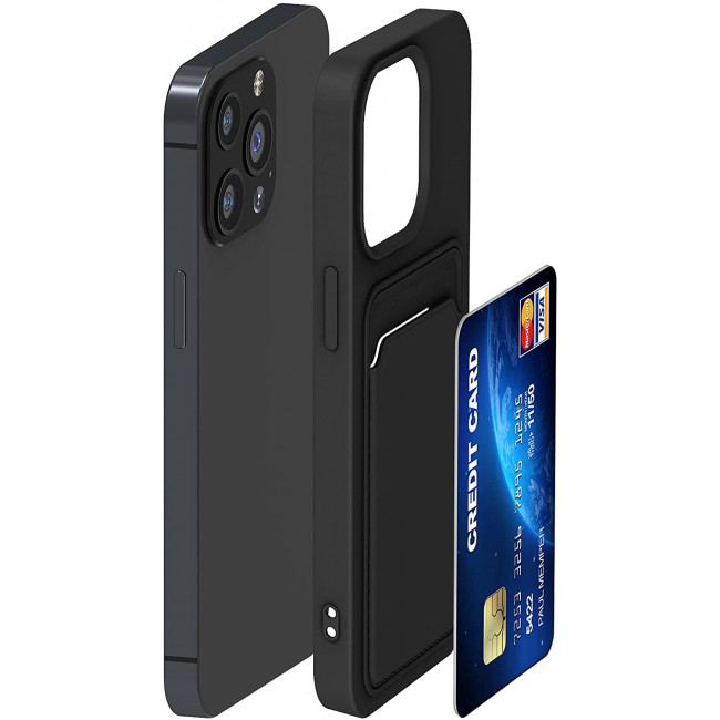 KW iPhone 13 Pro Θήκη Σιλικόνης TPU με Υποδοχή για Κάρτα - Black - 55969.01