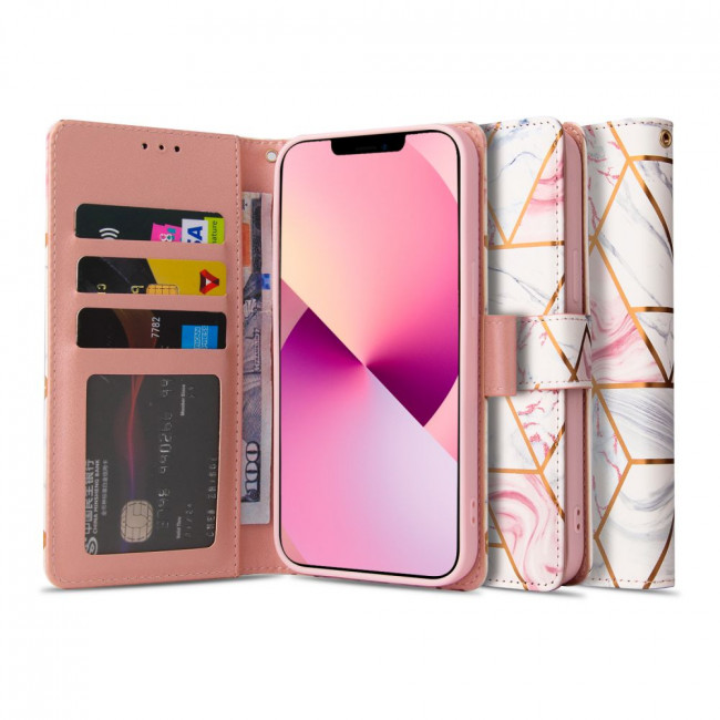 Tech-Protect iPhone 13 Pro Θήκη Πορτοφόλι Stand από Δερματίνη - Marble Pink