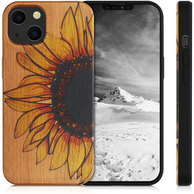 KW iPhone 13 Θήκη από Φυσικό Ξύλο Design Wood Sunflower - Yellow / Dark Brown / Light Brown - 55953.03