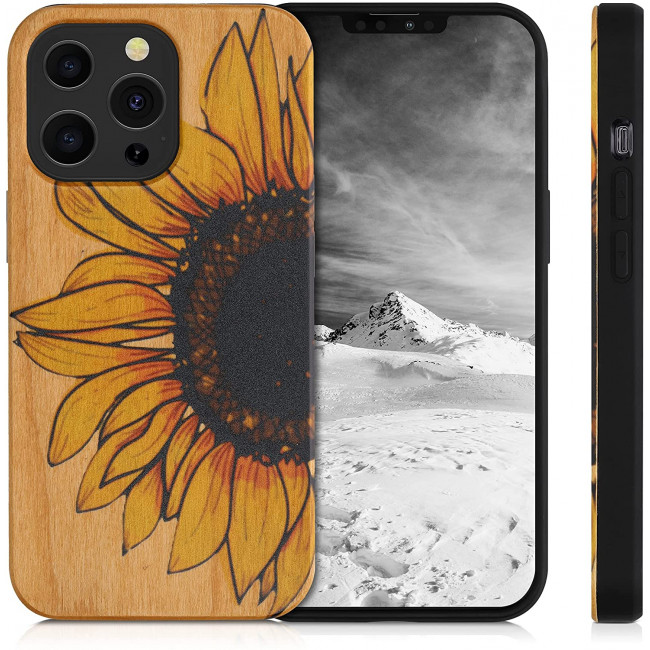 KW iPhone 13 Pro Θήκη από Φυσικό Ξύλο Design Wood Sunflower - Yellow / Dark Brown / Light Brown - 55967.03