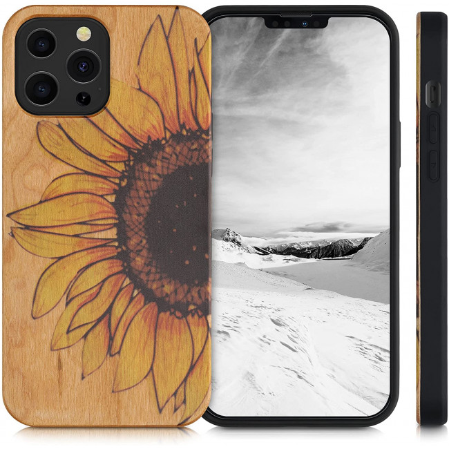 KW iPhone 13 Pro Max Θήκη από Φυσικό Ξύλο Design Wood Sunflower - Yellow / Dark Brown / Light Brown - 55980.02