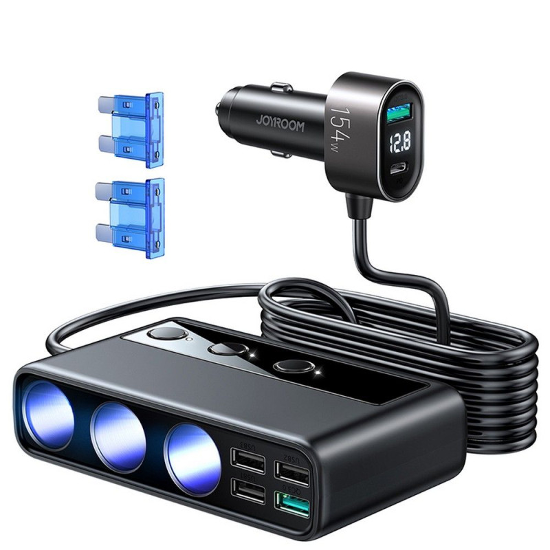 Joyroom Multi-Port Car Cigarette Lighter Φορτιστής Αυτοκινήτου Γρήγορης Φόρτισης PD154W - Black - JR-CL06