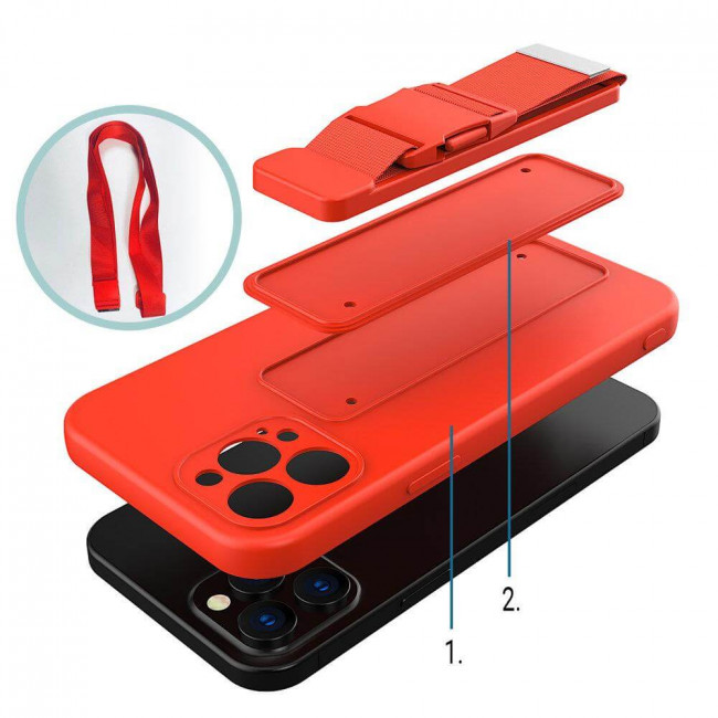 OEM Xiaomi Redmi Note 10 / Note 10s / Poco M5s Rope Case - Θήκη Σιλικόνης με Ρυθμιζόμενο Λουράκι - Red