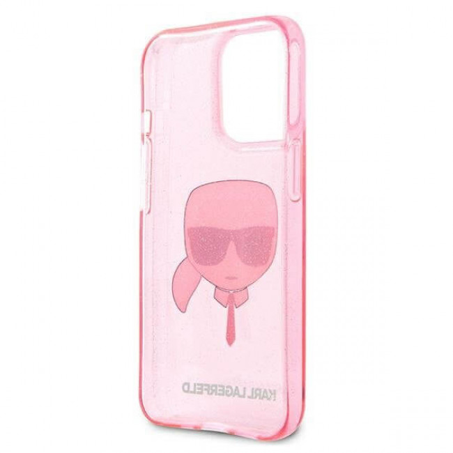 Karl Lagerfeld iPhone 13 Pro Max - Glitter Ikonik Karl Σκληρή Θήκη με Πλαίσιο Σιλικόνης - Pink - KLHCP13XKHTUGLP