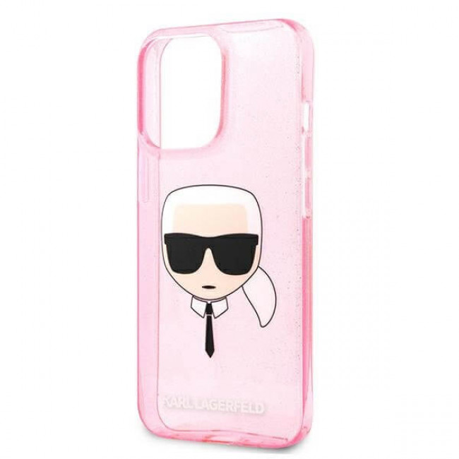 Karl Lagerfeld iPhone 13 Pro Max - Glitter Ikonik Karl Σκληρή Θήκη με Πλαίσιο Σιλικόνης - Pink - KLHCP13XKHTUGLP