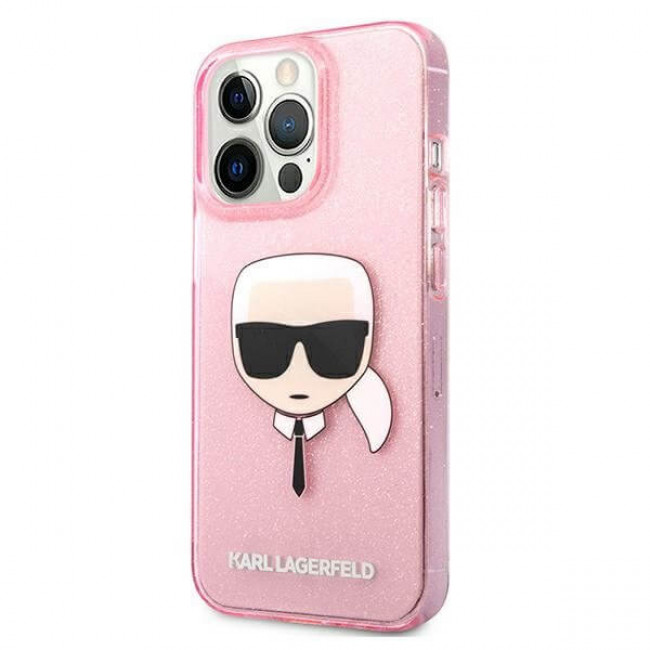 Karl Lagerfeld iPhone 13 Pro Max - Glitter Ikonik Karl Σκληρή Θήκη με Πλαίσιο Σιλικόνης - Pink - KLHCP13XKHTUGLP