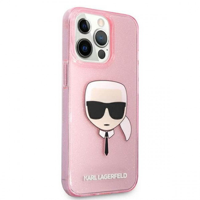 Karl Lagerfeld iPhone 13 Pro Max - Glitter Ikonik Karl Σκληρή Θήκη με Πλαίσιο Σιλικόνης - Pink - KLHCP13XKHTUGLP