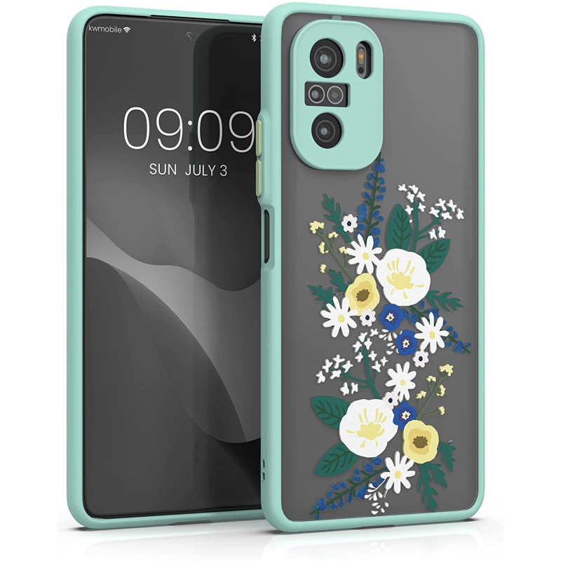 KW Xiaomi Poco F3 / Mi 11i Σκληρή Θήκη με Πλαίσιο Σιλικόνης - Design Spring Flowers - Mint / Yellow - Matte Ημιδιάφανη - 56441.01