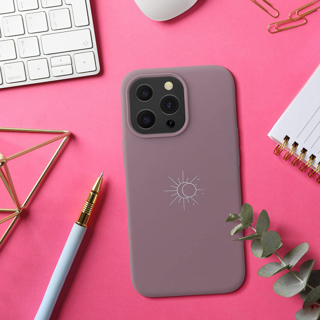 KW iPhone 13 Pro Θήκη Σιλικόνης Rubber TPU - Design Minimalism Sun - White / Grape Purple - 56447.02