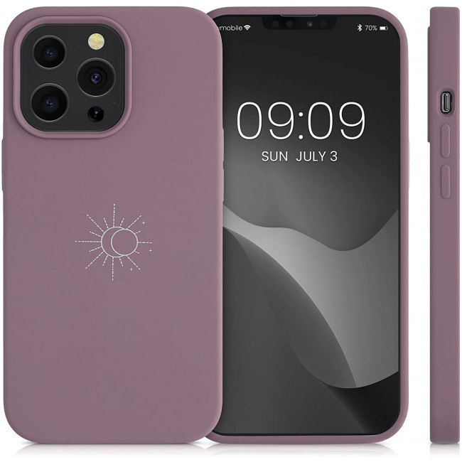 KW iPhone 13 Pro Θήκη Σιλικόνης Rubber TPU - Design Minimalism Sun - White / Grape Purple - 56447.02