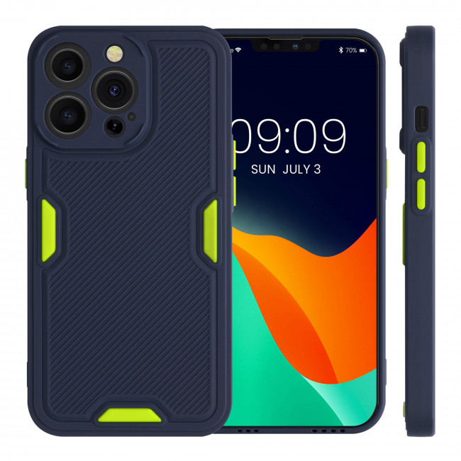 KW iPhone 13 Pro Θήκη Σιλικόνης TPU Design Relief Pattern - Light Green / Dark Blue - 56702.17