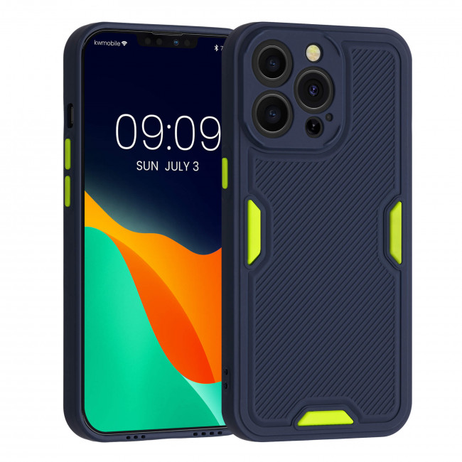 KW iPhone 13 Pro Θήκη Σιλικόνης TPU Design Relief Pattern - Light Green / Dark Blue - 56702.17