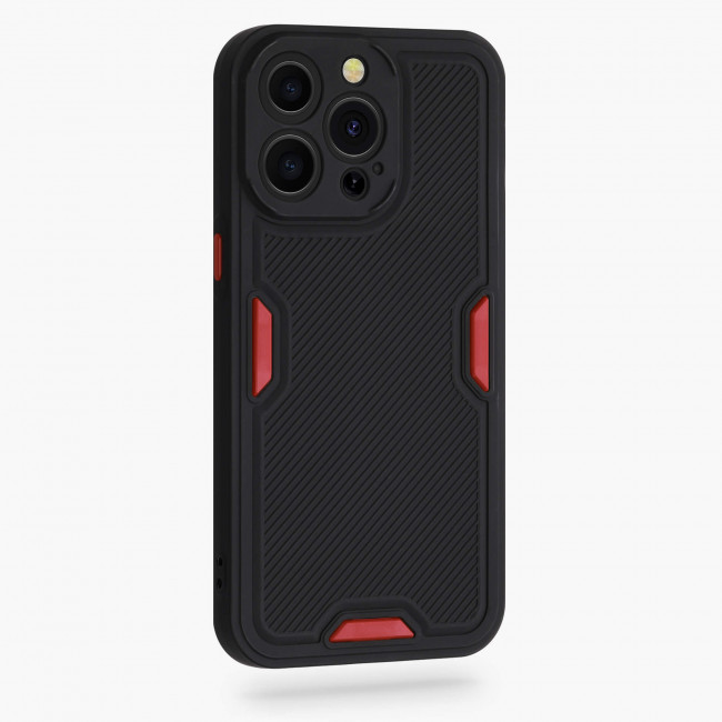 KW iPhone 13 Pro Θήκη Σιλικόνης TPU Design Relief Pattern - Black / Red - 56702.01