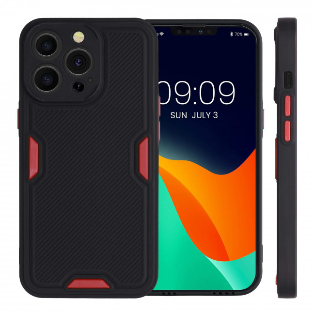 KW iPhone 13 Pro Θήκη Σιλικόνης TPU Design Relief Pattern - Black / Red - 56702.01