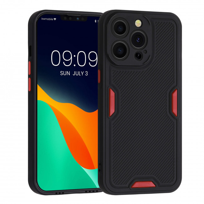 KW iPhone 13 Pro Θήκη Σιλικόνης TPU Design Relief Pattern - Black / Red - 56702.01