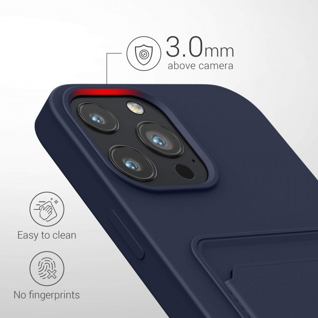 KW iPhone 13 Pro Max Θήκη Σιλικόνης TPU με Υποδοχή για Κάρτα - Dark Blue - 55982.17