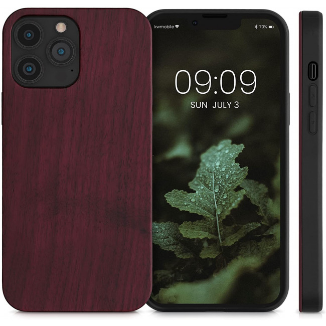 KW iPhone 13 Pro Max Θήκη από Φυσικό Ξύλο - Dark Red - 55981.20