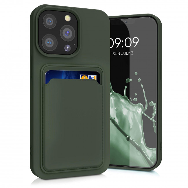 KW iPhone 13 Pro Θήκη Σιλικόνης TPU με Υποδοχή για Κάρτα - Dark Green - 55969.80