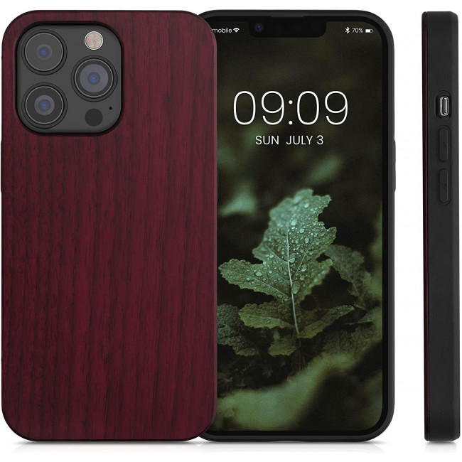 KW iPhone 13 Pro Θήκη από Φυσικό Ξύλο - Dark Red - 55968.20