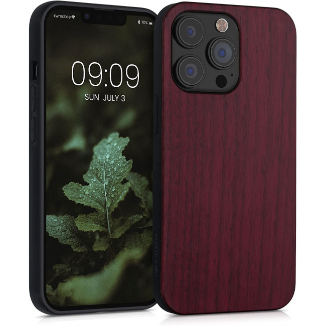 KW iPhone 13 Pro Θήκη από Φυσικό Ξύλο - Dark Red - 55968.20