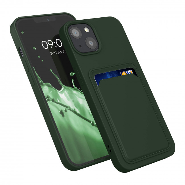 KW iPhone 13 Θήκη Σιλικόνης TPU με Υποδοχή για Κάρτα - Dark Green - 55955.80